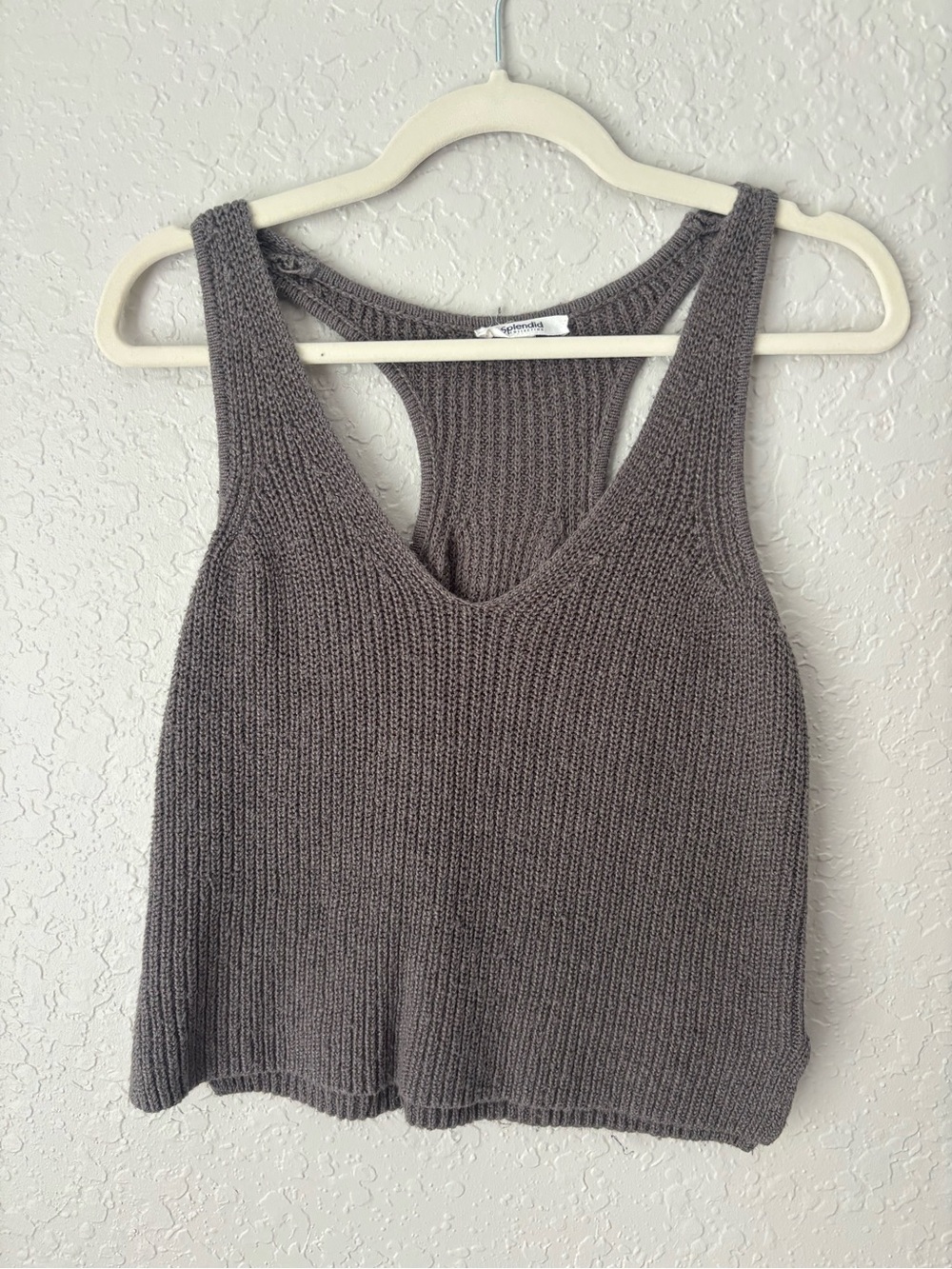 Splendid Deirdre Knit V-Neck Tank Top Sweater in Dark Grey